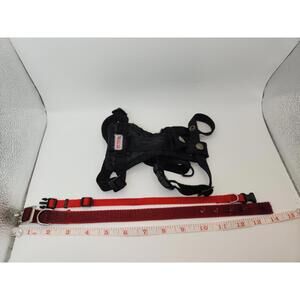 Lot of 3-Size Small Two Red Dog Collars & One Black Harness.